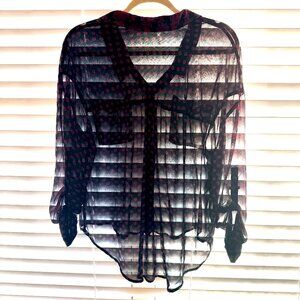 Free People Women's Easy Rider Sheer Button Down Blouse Black/Purple Medium